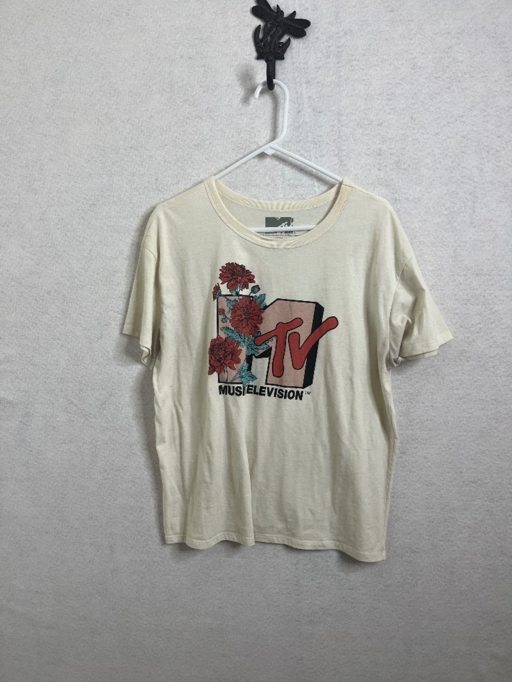 MTV Floral Logo Graphic Tee XXL Cream Music Television Shirt